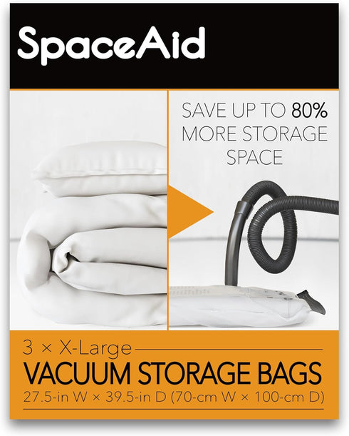 SpaceAid Jumbo Vacuum Storage Bags, Space Saver Sealer Compression Bags for Comforters, Blankets, Pillows, Bedding, Clothes (X-Large 3 Pack)...