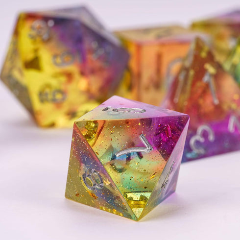 Cusdie Sharp Edges DND Dice, 7 PCs D&D Dice, Handcrafted Polyhedral Dice Set, for Role Playing Game MTG Pathfinder(Colorful Yellow/Red/Blue)...