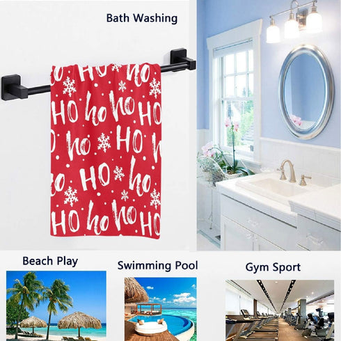 Naanle Stylish Christmas Santa Claus Laugh Hohoho Snowflakes Pattern Soft Bath Towel Large Hand Towels Multipurpose for Bathroom, Hotel, Gym and S...