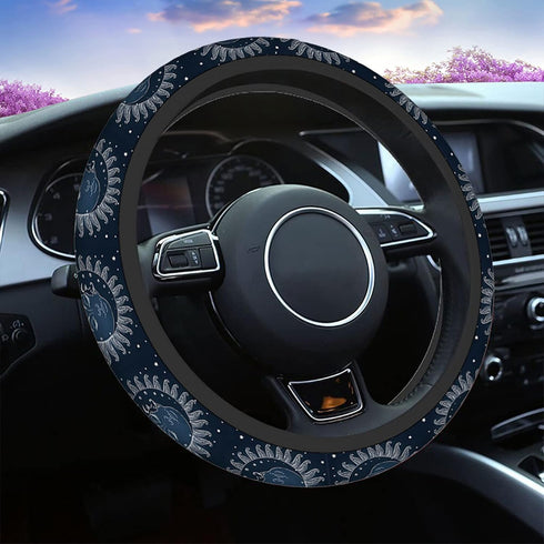 Swono Sun and Moon Universal 15" Steering Wheel Covers Abstract Human Face in Star Sky at Night Cute Car Steering Wheel Cover for Men Women Girls ...