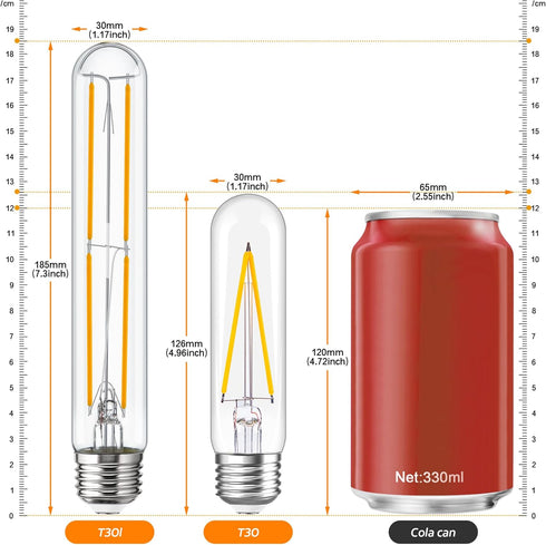 Tubular Light Bulb 7.3 Inch Dimmable T10 LED Bulb E26 6W 60 Watts Edison Bulbs 2700K Solf White,185mm Long for Wall Sconces, Pendant, Livingroom, ...