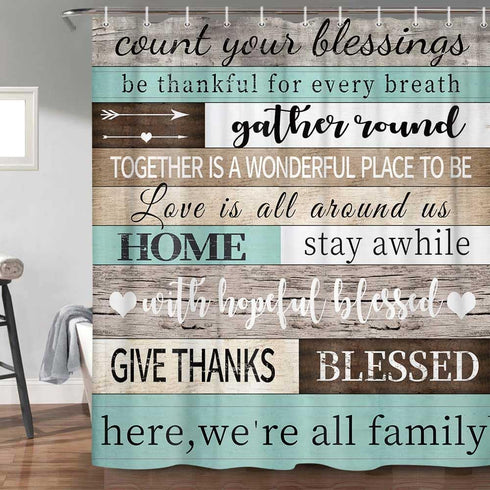 JAWO Education Wooden Plank Vintage Inspirational Motivational Words Print Rustic Cabin Shower Curtain for Bathroom, Retro with Hooks, 70X70IN(Tea...