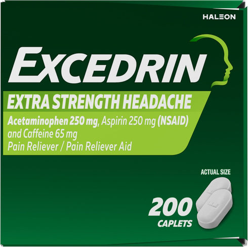Excedrin Extra Strength Pain Relief Caplets for Headache Relief, Acetaminophen 250mg, Aspirin 250mg, Caffeine 65mg, Pain Reliever, 200 Count...