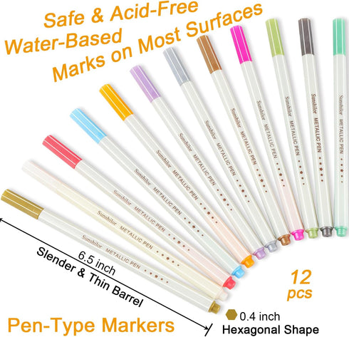 Sunshilor Metallic Markers Fine Point Metallic Marker Pens for Black Paper, Rock Painting, Easter Egg, Halloween Pumpkin, Card Making, Metal, Cera...