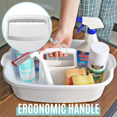 Cleaning Supplies Caddy, Household Tool Organizer with Handle, Portable Plastic Bucket for Shower Essentials Storage, White...