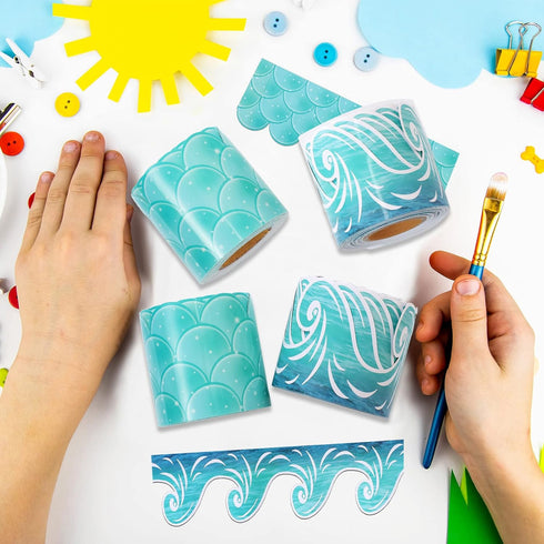 2 Rolls Ocean Waves Bulletin Board Border Blue Turquoise Scallops Bulletin Board Trim Paper Ocean Beach Bulletin Board Decorations Classroom Borde...