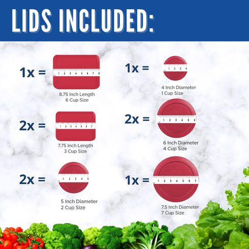 Replacement Lids for Pyrex Containers (1) 1-Cup (2) 2-Cup (2) 4-Cup (1) 7-Cup (2) 3-Cup (1) 6-Cup Round Rectangle (Red)...