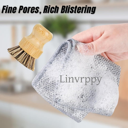 Kitchen Cleaning Scrubbers Set for Washing Cast Iron Pan/Pot?15Pcs Non Scratch Wire Dishcloth,1Pcs Palm Pot Dish Brush...