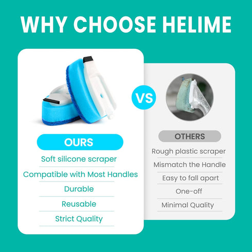 HELIME Heavy Duty Dishwand Sponge Refills, 2in1 Dish Wand Replacement Heads with Silicone Scraper, Non Scratch Dishwashing Brushs Scrubbers Soap D...