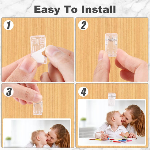 60 Pieces Plastic Self-Adhesive Clips Clear Wall Tapestry Clip Small Hanging Spring Sticky Clips for Photo Posters Document Paperwork Flag Home Of...