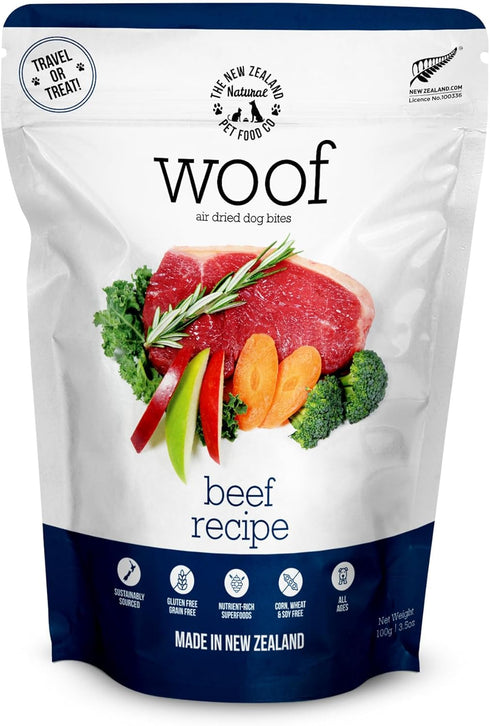 Woof - Air Dried Dog Food, Dog Food Toppers for Dry Food, High Protein, Natural Dog Food, Limited Ingredient Recipe Dry Dog Food, Beef, 3.5 oz...