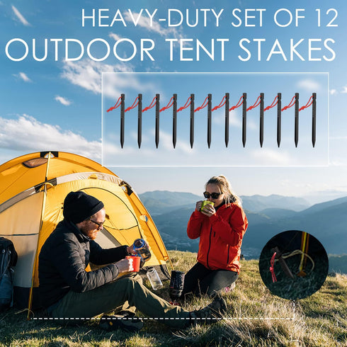 Gold Armour Tent Stakes - 12 Pack Heavy Duty, Lightweight, Camping Stakes Pegs for Outdoor Tent and Tarp, Essential Camping Gear Equipment Accesso...