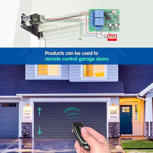 DieseRC AC 110V 120V 220V 240V Wireless Remote Control Switch 433Mhz RF 10A 2CH Relay Receiver with 2 Transmitters for Garage Door Electric Curtai...