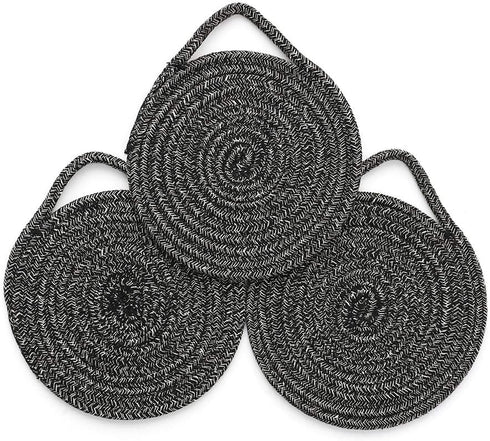 Cotton Thread Pot Trivet, Braided Cup Coaster for Kitchen, Multi-use for Hot Pan, Dish and Bowl, with Stylish Hanging Loop Set of 3 Diameter 7 Inc...