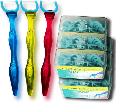 Evolutionary Clean Dental Flossers, Kit of Refills Plus Mid-length Handle (3 Handles + 300 Refills)...