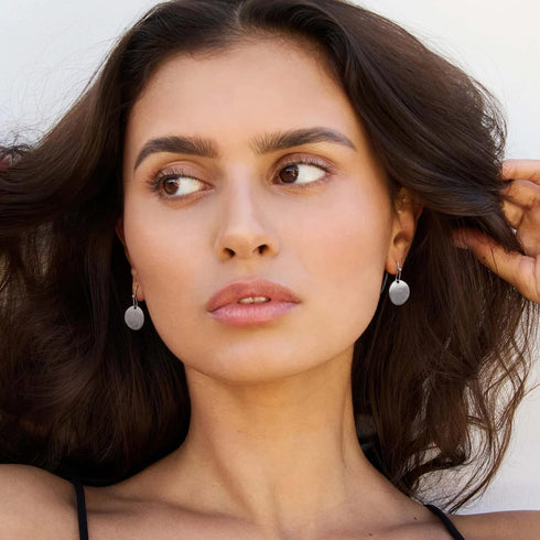 Sterling Silver Dangle Earrings for Women White Gold Plated Silver Round Disc Brushed Earrings Minimalist Jewelry...