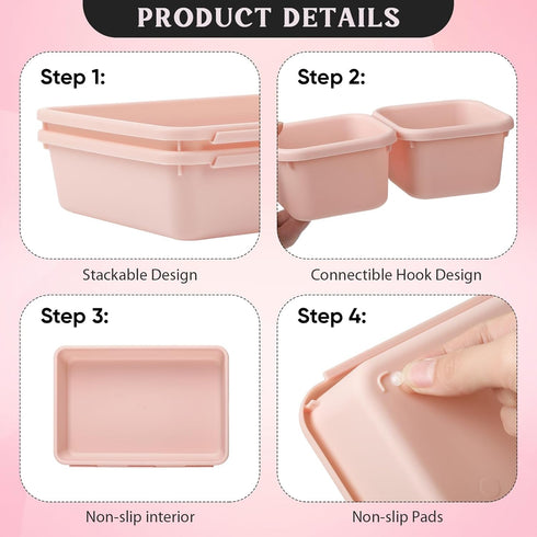 8 Pcs Drawer Organizer with Non Slip Pads Plastic Drawer Organizer Trays Makeup Storage Bins Drawer Organization for Jewelries Cosmetics Bathroom ...