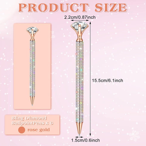 6 Pcs Big Diamond Pens with Crystal Bling Rhinestone Pen Metal Diamond Ballpoint Pens Glitter Wedding Bridal Shower Favors Diamond Black Ink Pens ...