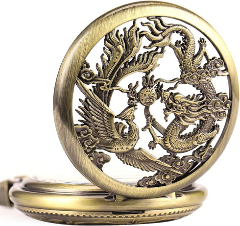 ManChDa Mechanical Pocket Watch for Men Women Dragon and Phoenix Pocket Watch with Chain...