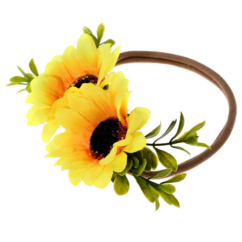 Tieback Daisy Flower Crown Elastic Sunflower Flower Headband Baby Girl Toddler Floral Crown Wreath Newborn Hair Accessories (Sunflower)...
