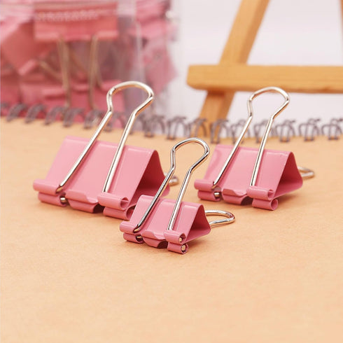 Pink Binder Clips Paper Clamps, Assorted Sizes Set (Small, Medium, Large) for Office School and Home Supplies...