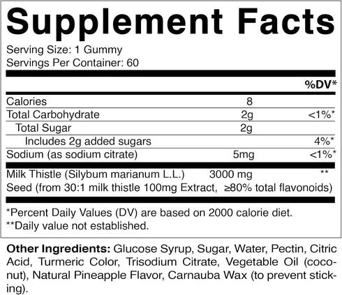 Vitamatic Milk Thistle Gummies - 3000 mg Equivalent - Liver Detox & Anti Oxidant Health - Min. 80% Silymarin Flavonoids - 60 Pectin Based Gummies...