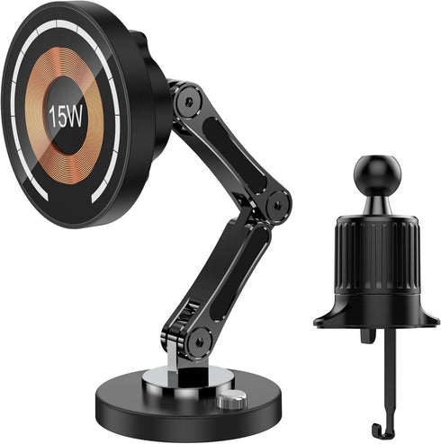Car Phone Holder Mount, 15W Wireless Charger for car Magnetic Phone Holder Mount with Adjustable Arm, 360° Rotation Universal Dashboard car Mount ...
