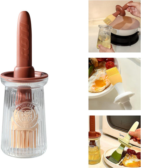 Oil Dispenser with Brush - Glass Olive Oil Dispenser for Kitchen, 3 IN 1 Oil Dispenser Bottle with Silicone Basting Brush for Cooking Vinegar Sauc...
