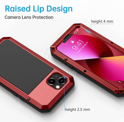Lanhiem for iPhone 13 Metal Case, Heavy Duty Shockproof Tough Rugged Case with Built-in Glass Screen Protector, 360 Full Body Protective Cover for...