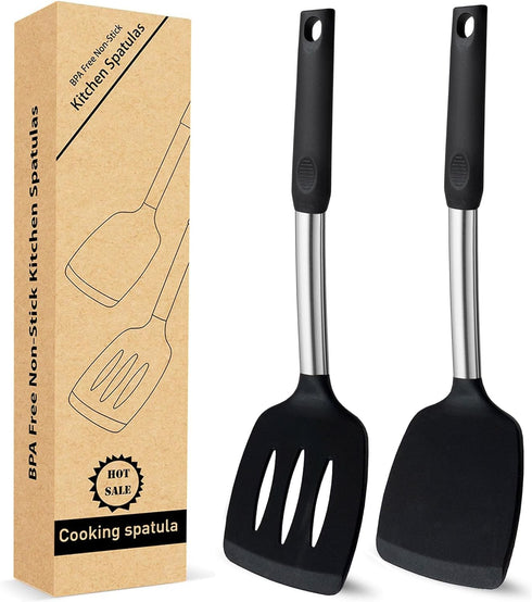 2 Pack Flexible Silicone Spatula, 600°F Heat Resistant Silicone Spatula Set for Nonstick Cookware, Kitchen Cooking Utensil Set for Egg Pancake Fli...