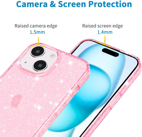 JJGoo Compatible with iPhone 15 Case Glitter, Clear Transparent Soft TPU Sparkle Anti-Scratch Shockproof Protective Phone Bumper, Women Girls Slim...