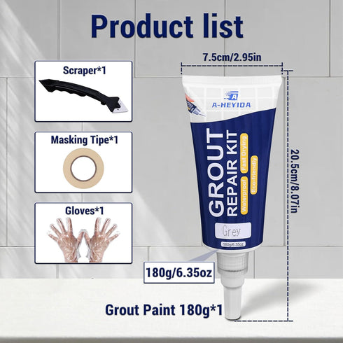 Grout Repair Kit - 180g Tile Grout Paint Filler Tube & Caulk Tool, Grout Filler for Bathroom, Kitchen Porcelain Floors, Repair, Renew & Fill Tile ...