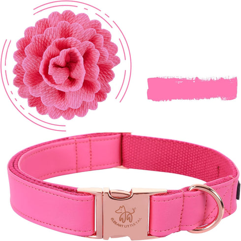 Elegant little tail Pink Leather Dog Collar, Durable Pet Collar, Flower Pattern Bow Tie Dog Collar Adjustable Girl Dog Collars for X-Small Dogs an...