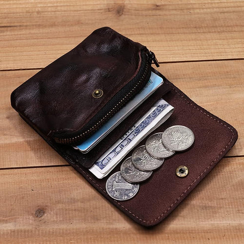 1 Pcs Leather Zipper Coin Purse Wallet With Card Slots,Snap Leather Coin Pouch, Coin Organizer, Change Holder,Card Case, Leather Zipper Storage Ba...