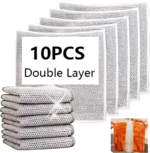 Non-Scratch Wire Cleaning Dishwash Dishcloth, Kitchen Washcloths for Washing Dishes, Multipurpose Wire Dishwashing Rag for Wet and Dry(10PCS)(Doub...