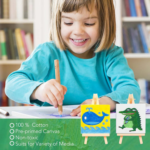 ESRICH Mini Stretched Canvas 10 Pack 5x5inch, 2/5''Profile Art Primed Canvases for Painting, Cotton Small Professional Stretched Canvas for Kids a...