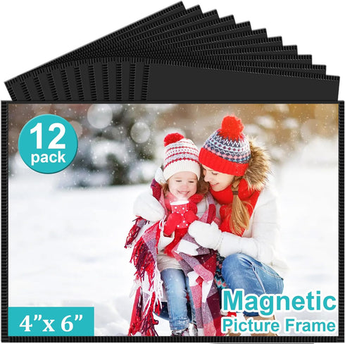 Picture Frame, 12 Pack Magnetic 4x6 inch, Black Border, Reusable Refrigerator Magnets, Perfect Display Frame...