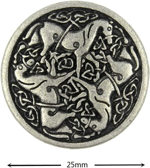 Bezelry 10 Pieces Celtic Horses Metal Shank Buttons. 25mm (1 inch) (Antique Silver)...
