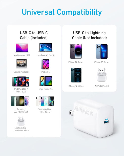 Anker 30W USB-C Charger, Anker 312 Charger with Compact and Foldable Design, High-Speed Fast Charging for iPhone 14/13/12 Series, Samsung S23, Mac...