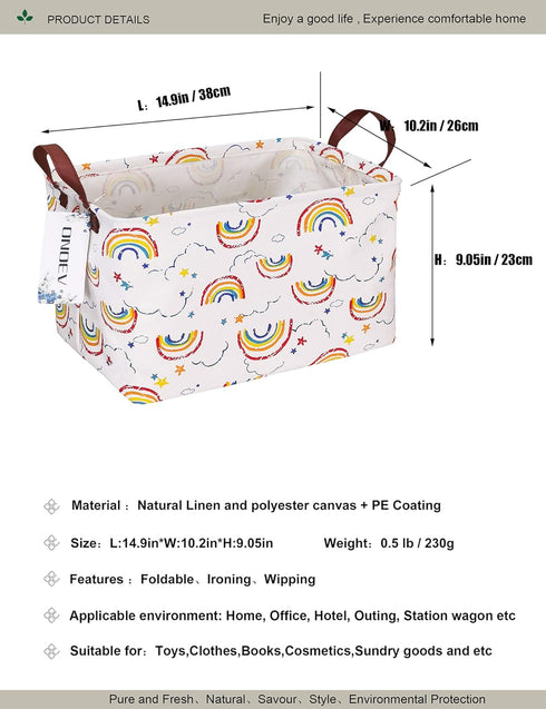 Rectangular Folding Laundry Basket, waterproof Canvas Basket,gift basket,Suitable for children's room,Office,Clothes,Toys Storage (rainbow)...