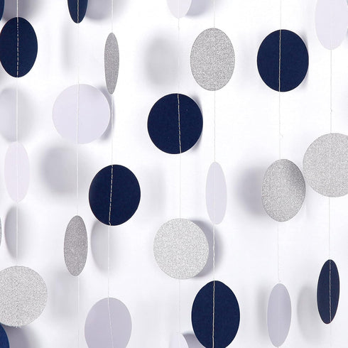 Navy Blue White Silver Paper Garland,52Ft Gender Reveal Hanging Decoration Streamer Banner,Graduation Engagement Christmas Wedding Birthday Party ...