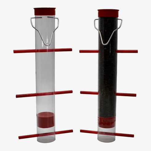 Songbird Essentials Finches Favorite Thistle Feeder, Red 12 Inch Single Tube Bird Feeder, 1 Cup Capacity Hanging Bird Feeder for Thistle Seed [Pac...