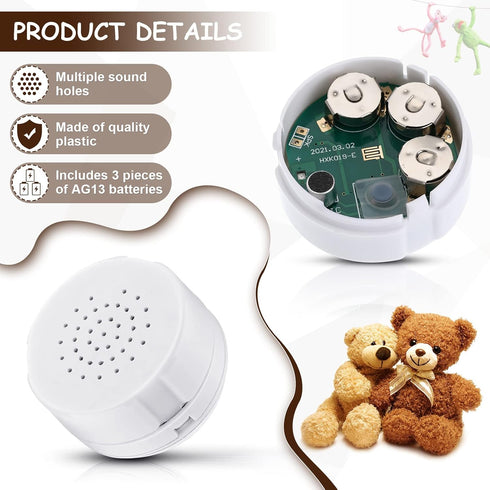 3 Pcs Voice Recorder for Stuffed Animal, Voice Recorder Box Stuffed Bear Mini Voice Recorder Device, DIY Custom Voice Message Toy Voice Recorder f...