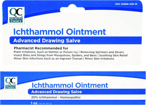Quality Choice Ichthammol Ointment 20%, Advanced Drawing Salve, Soothing Skin Relief for Plant Irritations, Splinter, Slivers, Acne, Boils, Ingrow...