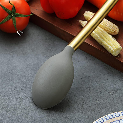 Gold Cooking Spoon, Berglander Non-stick Silicone Solid Serving Spoon Titanium Gold Plating handle, Basting Spoon, Spoon For Cooking, Kitchen Spoo...