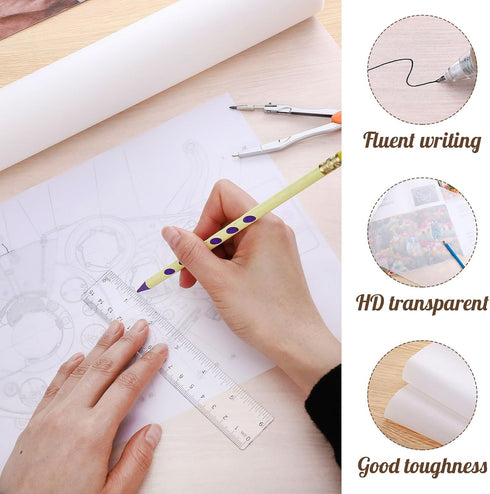 Tracing Paper Roll 12in x 25yd, White Trace Paper Pattern Paper Translucent Tracing Paper for Sewing, Drawing, Sketching, Gift Wrapping...