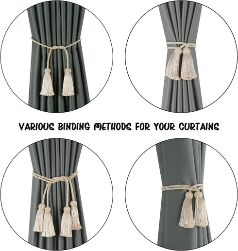 BEL AVENIR 4 Pack Curtain Handmade Tiebacks Decorative Curtain Holdbacks with Tassel (Beige, 4 Pack)...