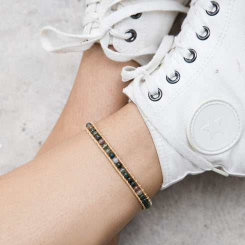 Infinityee Ankle Bracelet Woven Light Brown Leather Vintage Handmade Hippie Bohemian Gypsy Boho Unisex Anklet for Men, Women, Teenager (Jasper sto...
