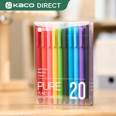 Kaco 20 Pieces Ballpoint Pens PURE, Black Ink Pens, 1.0mm Medium Point, 20-Count Pack Pens for Journaling Note Taking...
