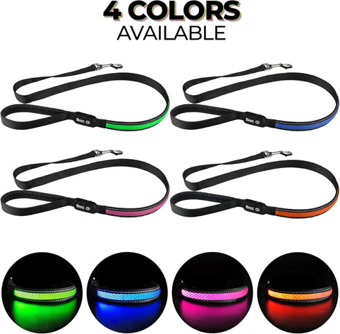 Balk Pets Led Dog Leash – Light Up High Visibility Glow in The Dark - Anti Car Accident - Night Dog Walking - Waterproof - USB Rechargable - 3 Lig...